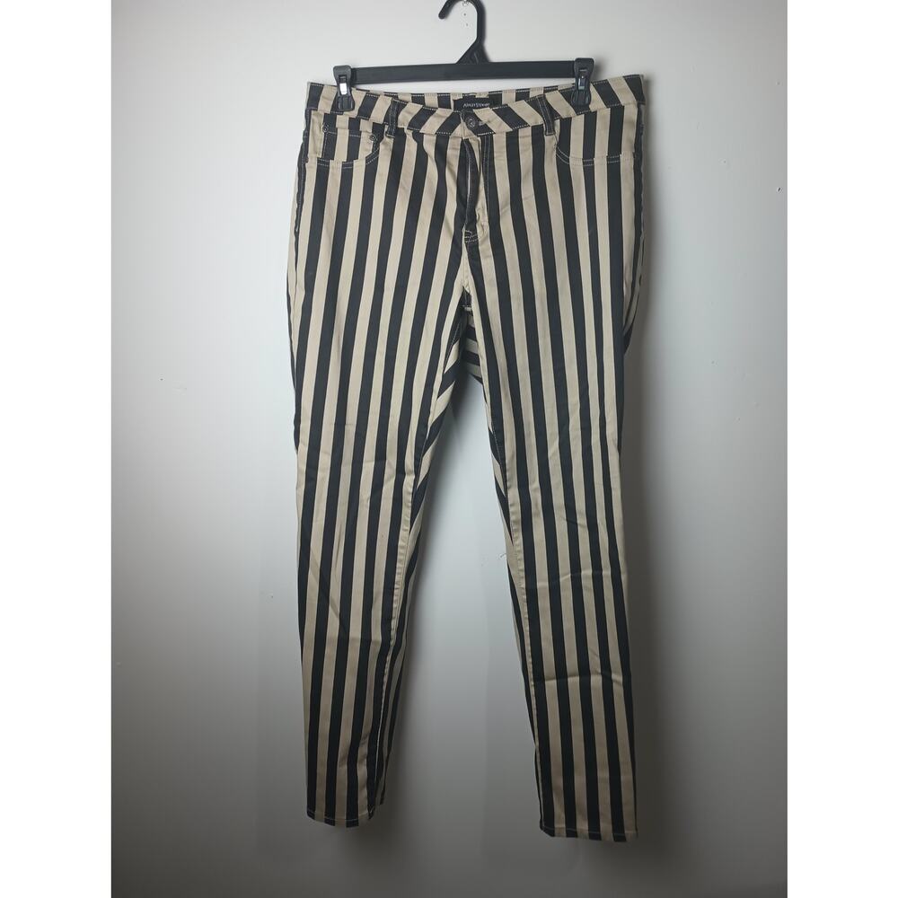 Amanda Stewart Stripped Ankle Pants Women Size 16 NWT Black‎ Tan